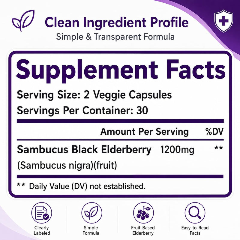 Elvera Elderberry Gut Support, 1200mg Sambucus Elderberry Extract, Advanced Gut Support Complex with Vitamin C & Zinc, Daily Wellness Formula, 60 Capsules