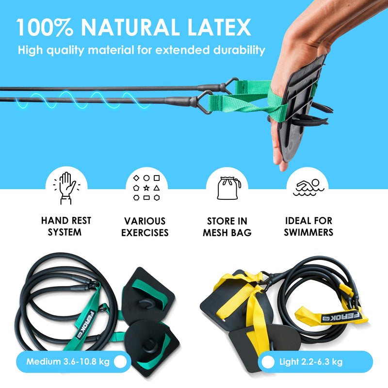 Swimming Resistance Band Set with Paddles – The Ultimate Swim Training Equipment for Dryland Workout - Resistance Bands & Cords for Swimming - Including Exercise - Light Yellow - BeesActive Australia