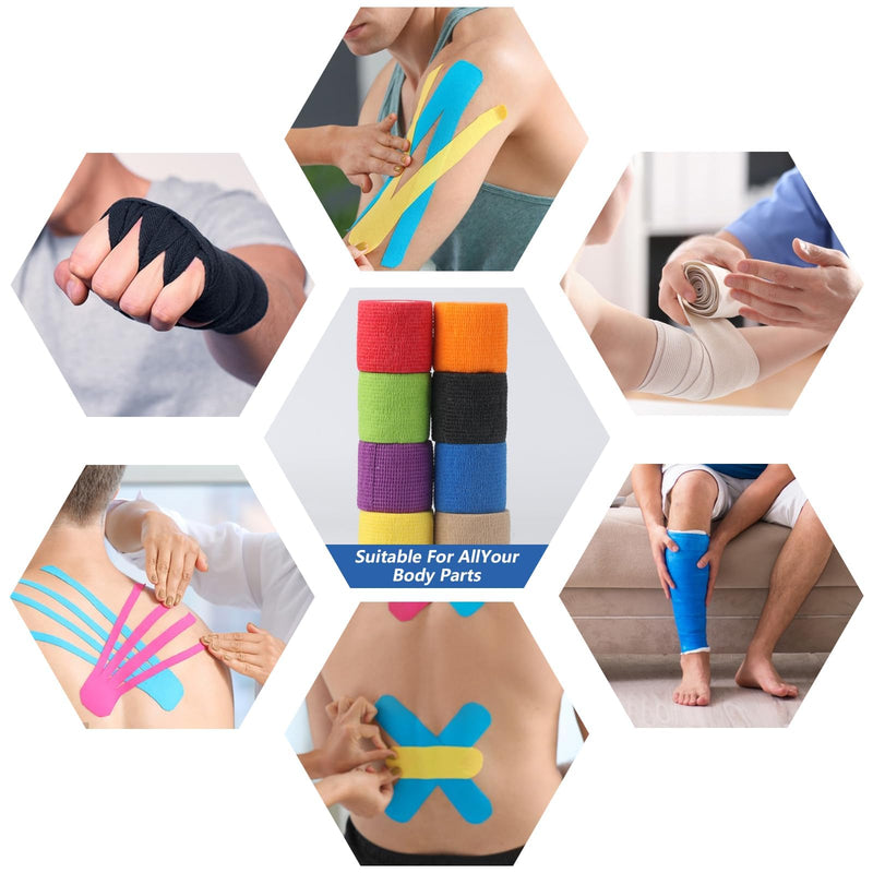 Newoutset 8 rolls of self-adhesive bandage, cohesive bandage, 5 cm x 4.5 m adhesive bandage, elastic, cohesive bandage, self-adhesive for wrist, feet, dog, sports bandage, veterinary wrapping tape (multi-coloured). - BeesActive Australia