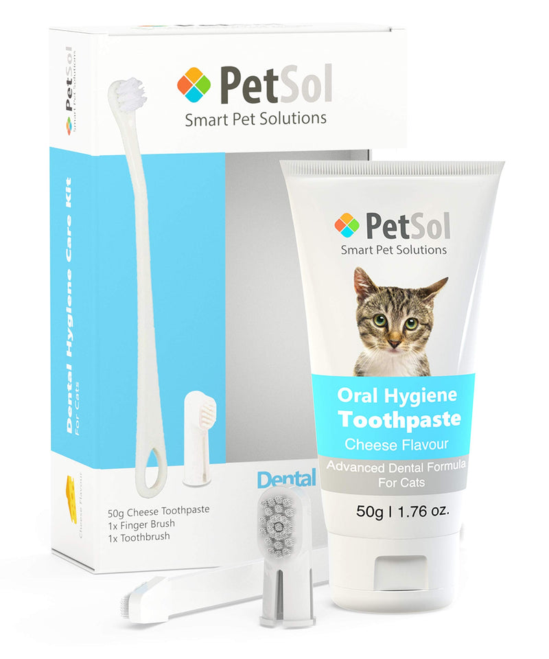 Dental Care Kit Cat Toothpaste (50g) with 2 x Pet Toothbrushes to Clean Cat's Teeth, Remove Plaque and Tartar, Improve Gum, Tooth Health & Pet Oral Hygiene Cat Toothpaste Kit