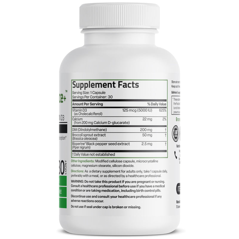 Bronson DIM Balance+ 200 mg & Calcium D-Glucarate, 30 Vegetarian Capsules | Broccoli Sprout, Vitamin D3 & BioPerine, Estrogen Metabolism & Balanced Hormone Support, Non-GMO, Gluten-Free & Soy-Free 30 Count (Pack of 1)