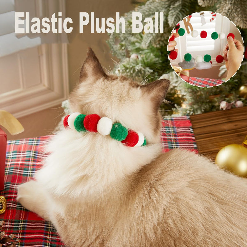 Christmas pet Collar Cat Ornament Elastic Plush Ball Cute Cat Collar with Hat Dog Neck Collar Elastic Collar Pet Costume Accessories - BeesActive Australia