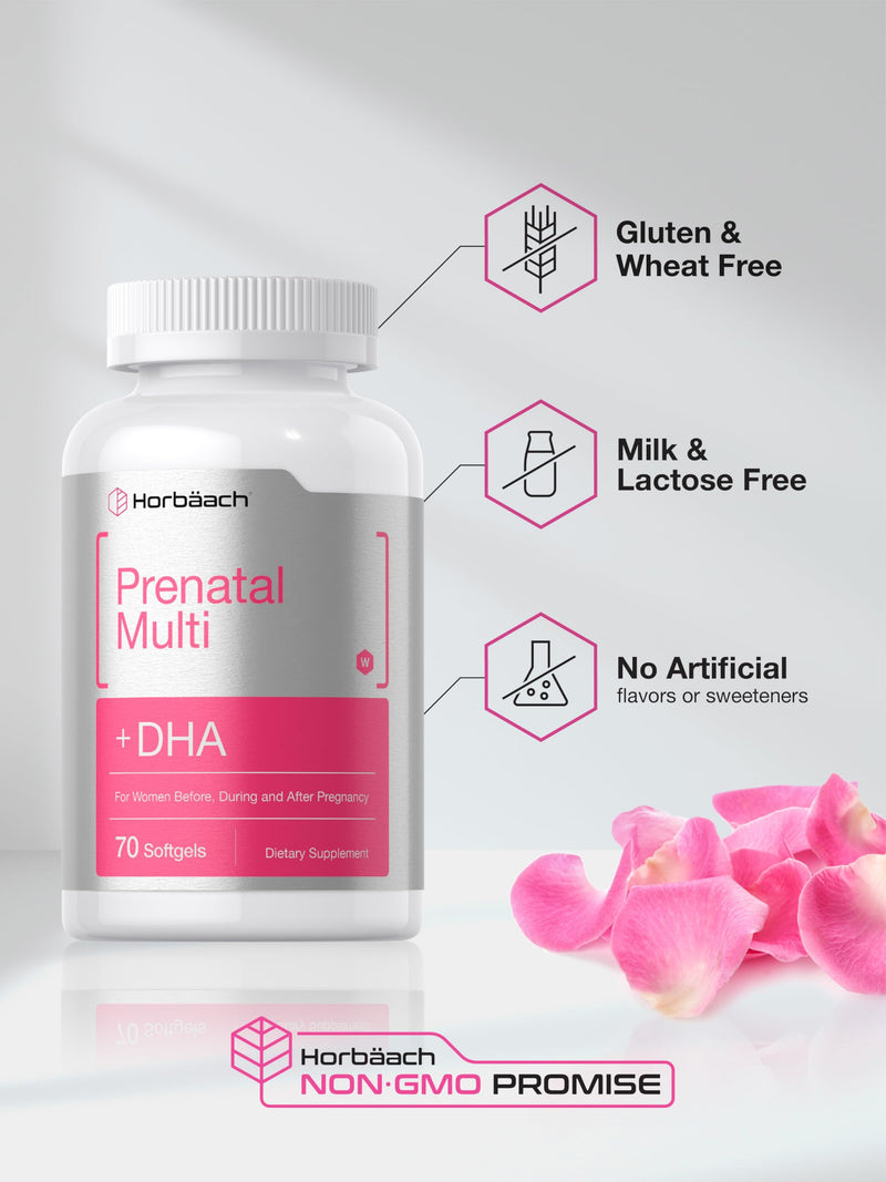 Horbäach Women's Prenatal Multivitamin with DHA | 70 Softgels | with Iron and Folic Acid | Non-GMO & Gluten Free 70 Count (Pack of 1)