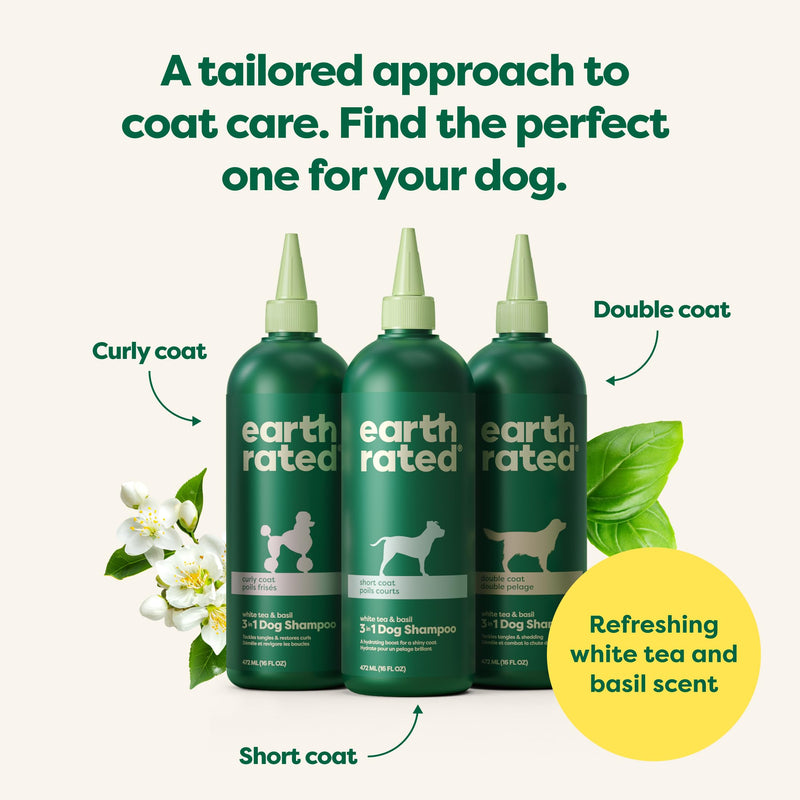 Earth Rated Coat-Specific 3-in-1 Short-Haired Dog & Puppy Shampoo, Conditioner & Deodorizer, Formulated to Moisturize and Tackle Shedding, Refreshing White Tea & Basil Scent, 16 oz. Short Coat - BeesActive Australia