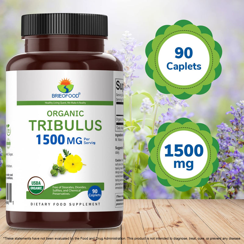 Brieofood Organic Tribulus 1500mg, 45 Servings, Vegetarian, Gluten Free, 90 Vegetarian Tablets - BeesActive Australia