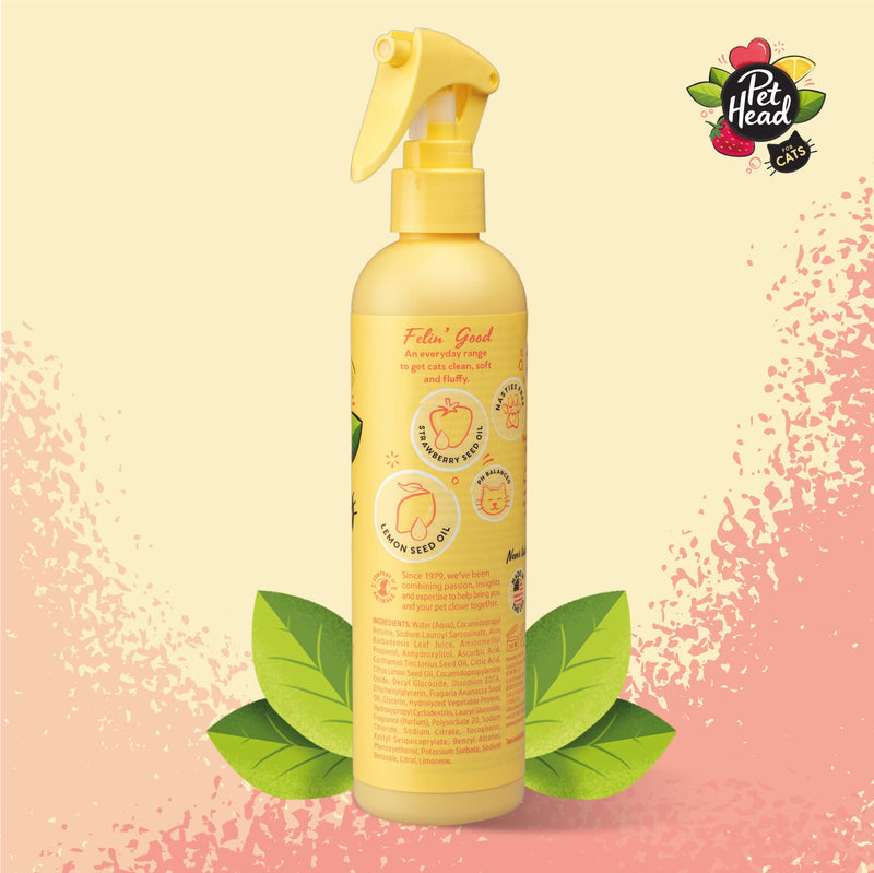 PET HEAD Felin Good' Grooming Spray for Cats 10.1 fl. oz. Fruity Scent. No-rinse and Quick-drying Cat Shampoo. Hypoallergenic with Natural & Vegan Ingredients. Gentle formula for Kittens. Made in USA - BeesActive Australia