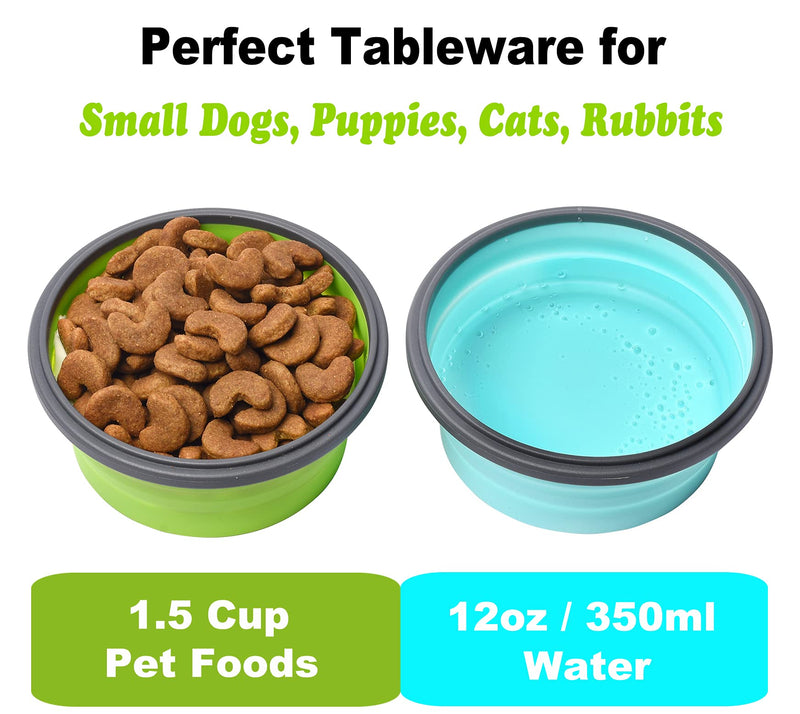 Collapsible Dog Bowls with Lids, 2 Pack Travel Dog Bowls for Small Size Dogs, Silicone Portable Dog Food Bowls Water Cup Cat Bowls Dish for Camping Traveling Walking, 12 oz 350ml S Blue / Green - BeesActive Australia