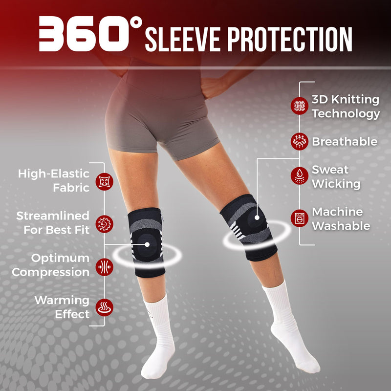 Nordic Lifting Knee Support Brace Compression Sleeves (1 Pair) - Support for Men Women Arthritis Relief & Injury Prevention Medium Grey - BeesActive Australia