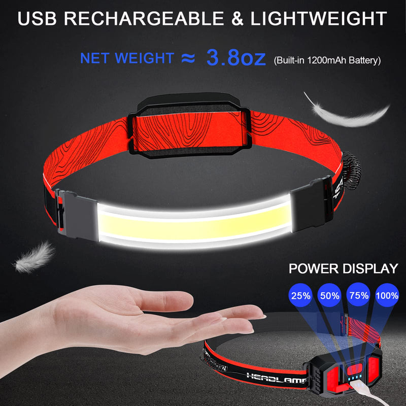 Swanlake LED Rechargeable Head Lamp 230° Illumination Wide Beam Hard Hat Headlamp Flashlight & 8 Clips, high Lumen 3 Modes Lightweight Head Light for Running, Cycling, Camping (2Pack) 2Pack