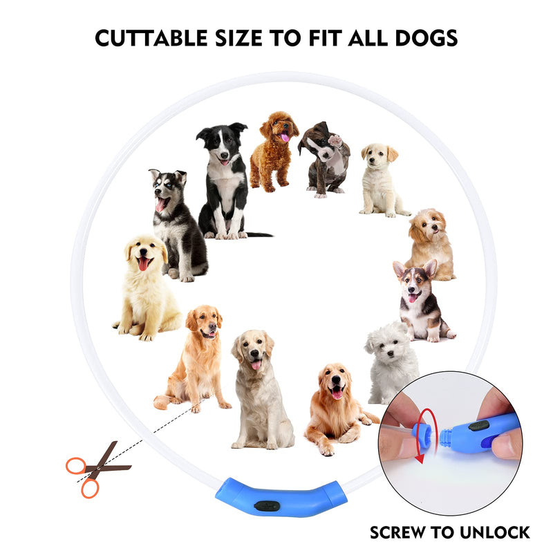 LED Dog Collar, Rechargeable Light Up Dog Collars,IP67 Waterproof Dog Lights for Night Walking，Adjustable, Reusable Safety Necklace for Small Medium Large Dogs(Blue) Blue - BeesActive Australia