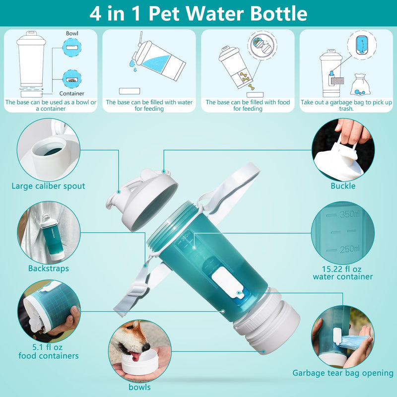 Loonpon 4 in 1 Dog Water Bottle,Travel Dog Water Bottle Portable,Pet Water Bottle for Outdoor Walking, Hiking, Travel, Food Grade Plastic - BeesActive Australia