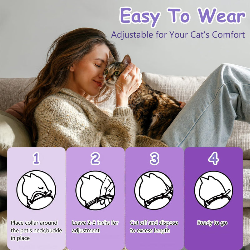 Calming Collar for Cats 4-Pack Cat Calming Collar Adjustable Soother Anxiety Relief Waterproof cat Calming Products 30-Day Stress Relief (Purple) purple