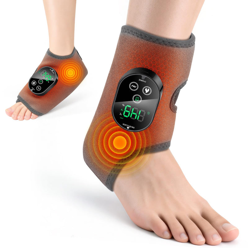 Cordless Ankle Heating Pad, Foot Massager with Heat for Pain Relief, Ankle Massager for Women and Men, Heated Foot Brace Wrap with 6 Heat Levels and 3 Vibration Modes Grey - BeesActive Australia