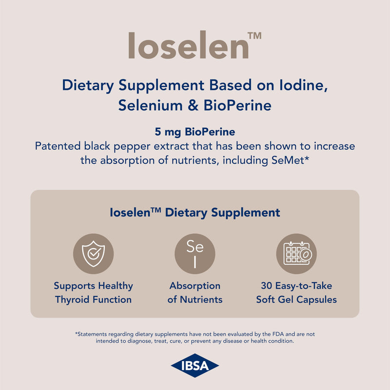 Ioselen - Thyroid Support Supplement ‚Äì 100 mcg Selenium, 100 mcg Iodine, 5mg BioPerine - 30 Soft-Gel Caps for Increased Bioavailability and Absorption - Gluten-Free, Lactose-Free, Sugar-Free, Non-GMO - BeesActive Australia