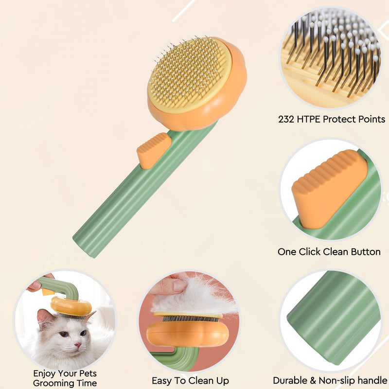 Cat Grooming Glove Brush,Self-Cleaning Slicker Pet Brush for Short and Long Haired Pets,Dog Bath Brush for Shedding and Grooming,Removes Loose Hair and Tangles,Promote Circulation Pumpkin-Green - BeesActive Australia