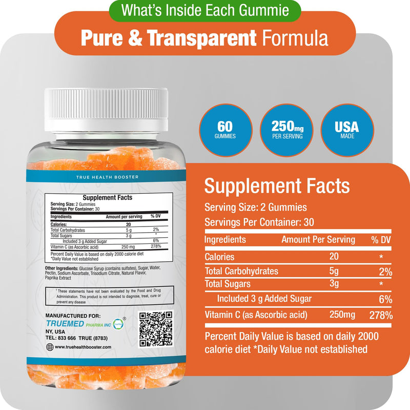 Chewable Vitamin C Gummies for Adults, Supports Immune Health - 60 Count | Vitamin C Chewable 250mg, Probiotics for Daily Immune Support, Antioxidant Activity Support, Non-GMO, GMP Certified, USA Made