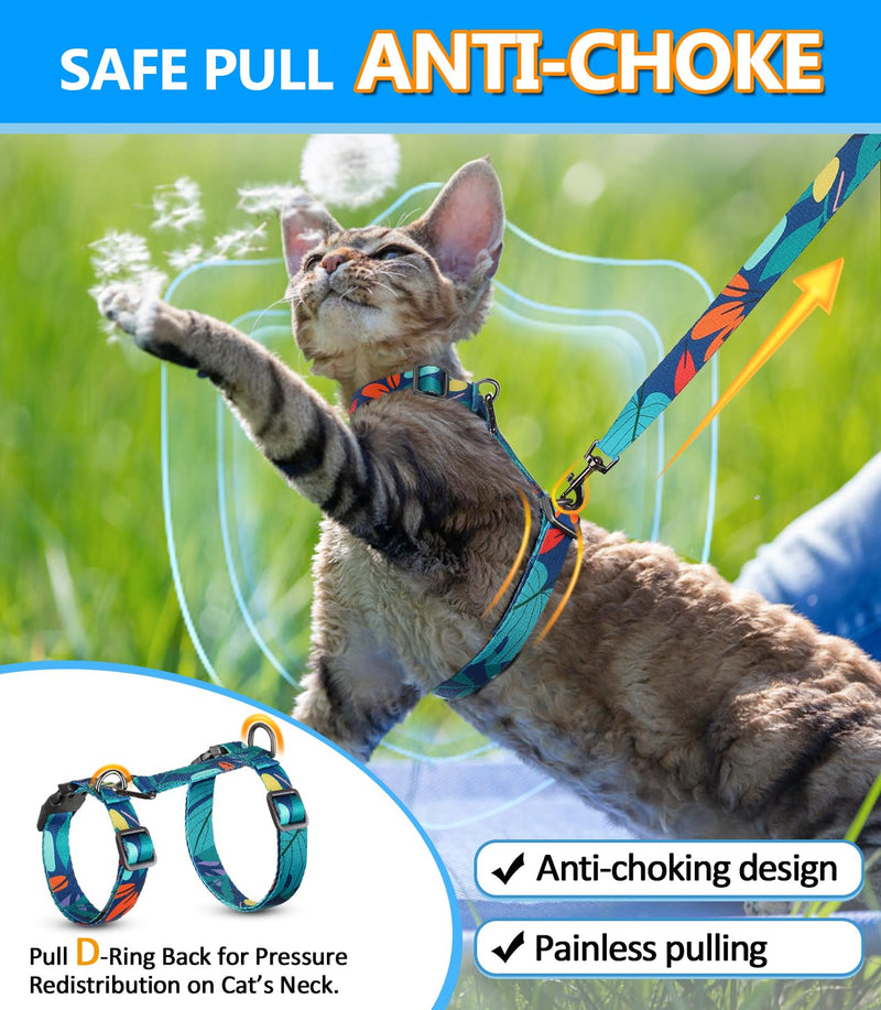 Cat Harness and Leash Set, Collars [3 in 1 Lightweight & Adjustable] Escape Proof Cat Harness, Comfortable Soft Kitten Harness for Large Cats Safe, Easy to Wear, Outdoor Walking Travel Morandi Green Medium - BeesActive Australia