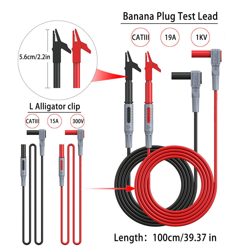 24 Pcs Multimeter Test Leads Set with Alligator Clips, Insulation Piercing Test Clip and Test Probes 1000V 10A CAT III for Fluke, KAIWEETS, INNOVA Multimeter, Voltmeter, Clamp Meter 24