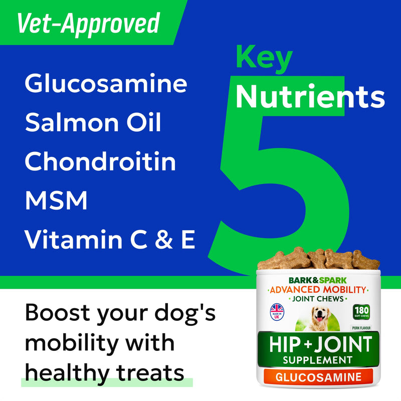 BARK&SPARK Daily Joint Care Chews - Advanced Mobility Joint Supplement - Choose Chews! - Glucosamine Hip & Joint Support for Senior Dogs - Made in UK - 180 Count 180 Joint Care Chews