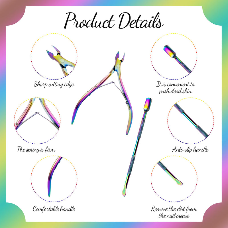10 Pcs Cuticle Trimmer with Pusher,Stainless Steel, Nail Edge Cutter Clippers Dead Skin Trimmer Pointed Pedicure Manicure Nipper Remover Care Tools Bulk for Fingernails Toenails(Rainbow) - BeesActive Australia