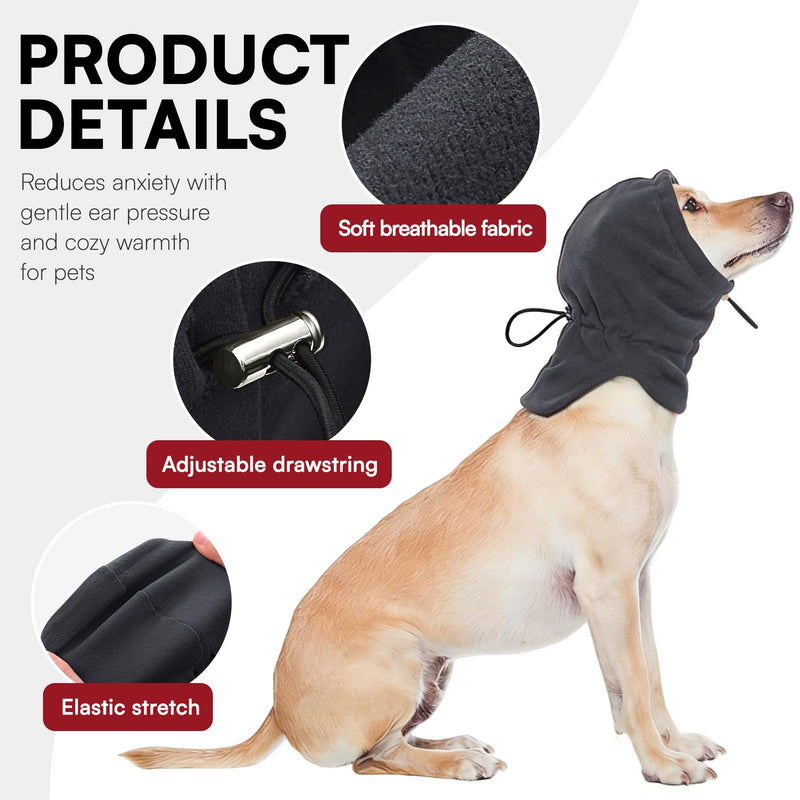 Dog Calming Hoodie Pet Ear Cover, Adjustable Headband for Small Medium Large Dogs, Pet Muffs Head Wraps for Grooming Firework Thunderstorms, Darkgrey XL X-Large