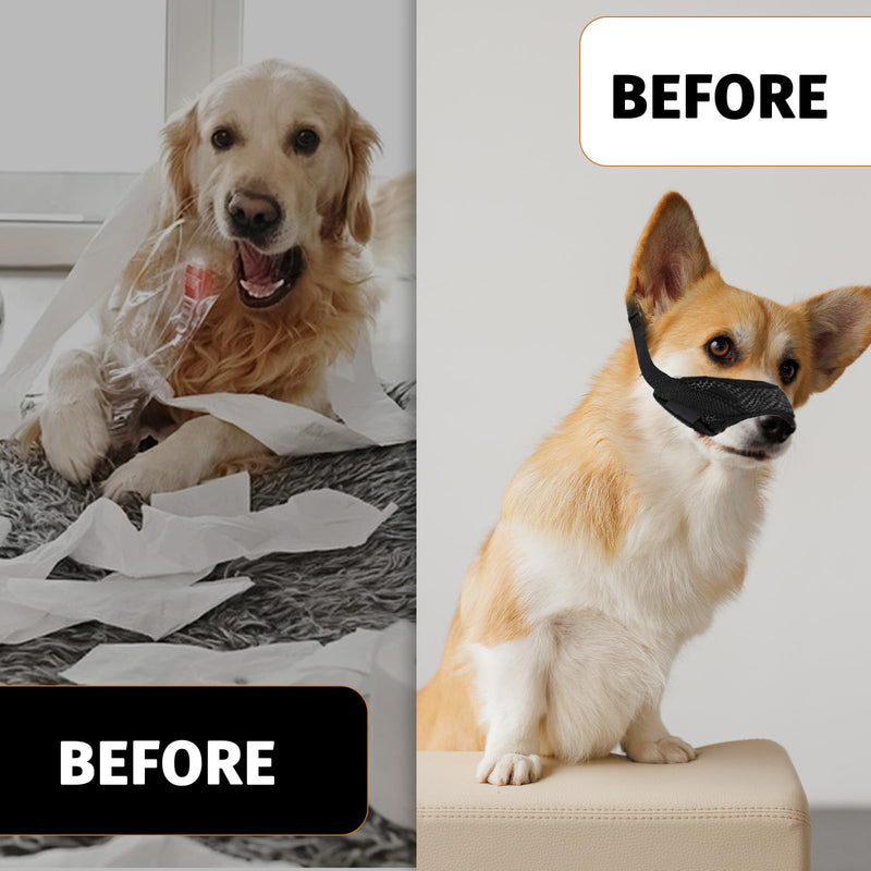 Dog Muzzle, Soft Mesh Muzzle Against Biting Barking Chewing Breathable Drinkable Adjustable Loop Pet Muzzle Dog Mouth Guard for Small Medium Dogs (Black) Black - BeesActive Australia