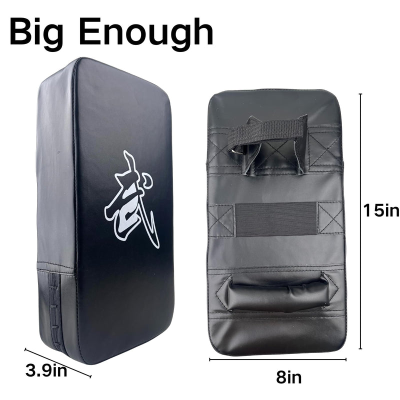 TLBTEK Taekwondo Kick Shield - Muay Thai MMA Karate Kickboxing Training Pads - Curved Leather Strike Shield Black 2 punching mitts+1 kick pad