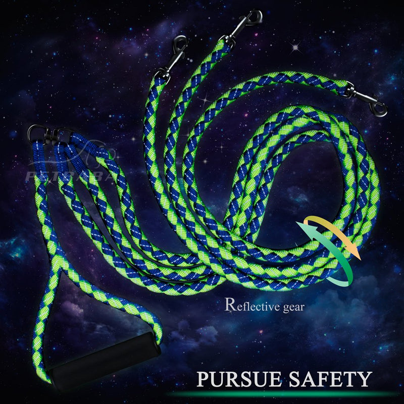 3 Dog Leash No Tangle, 4.6ft Heavy Duty Splitter Coupler, Reflective Strong Triple Multi Way Lead Split, Soft Padded Handle, for Walking Three Medium Large Dogs That Pull - Green - BeesActive Australia