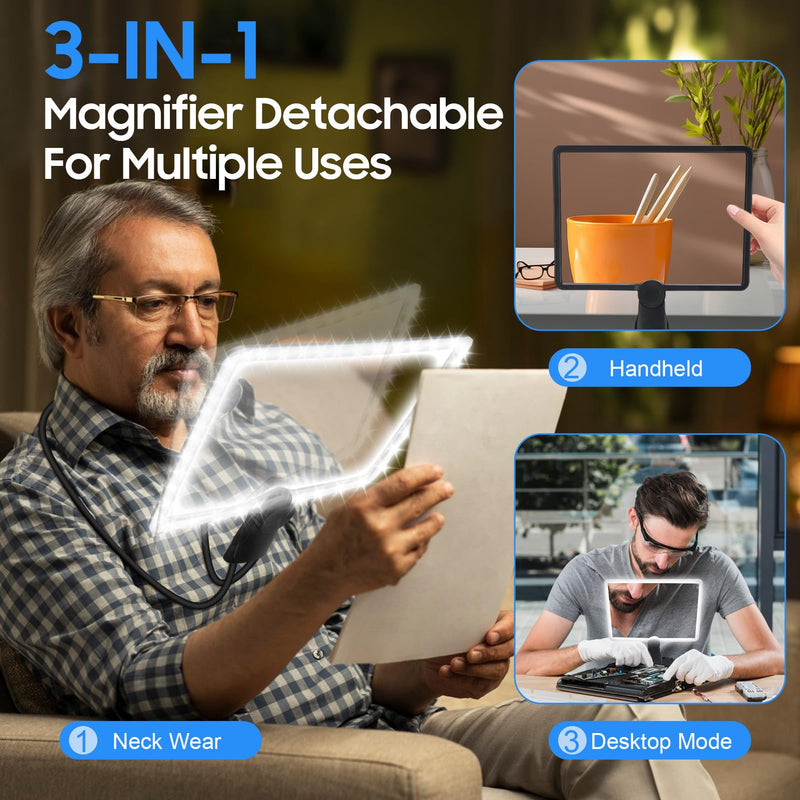 5X 10X Large Magnifying Glass with Lights for Reading Full Book Page