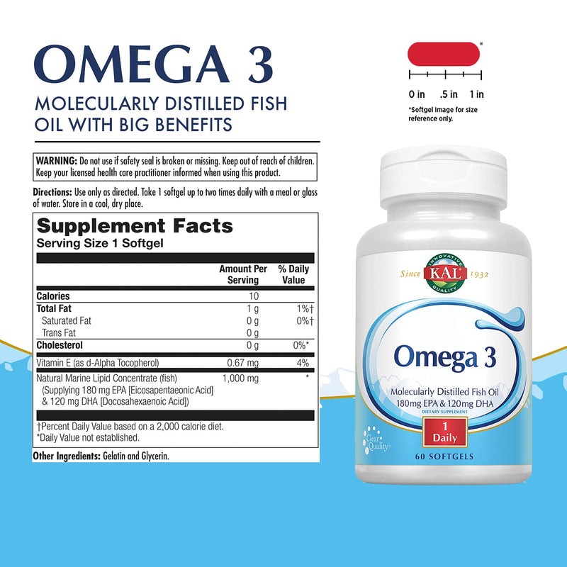 KAL 180/120 1000 Mg Omega 3 Fish, 60 Count 60 Count (Pack of 1)