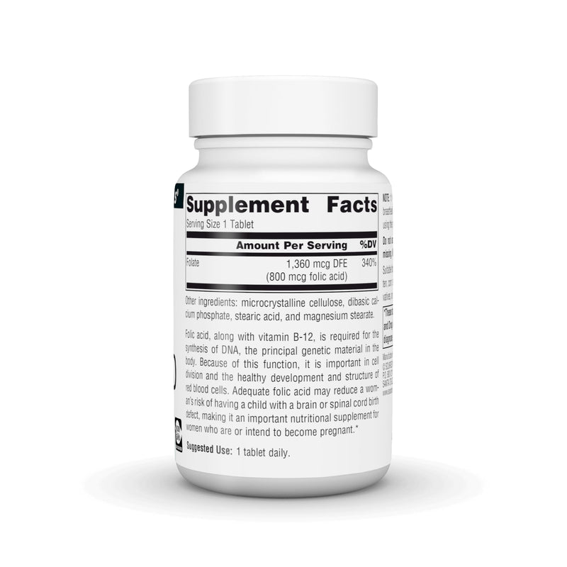 Source Naturals Folic Acid, 800 mcg - 200 Vegetarian Tablets | Non-GMO validated | Supports Cellular Health* 1