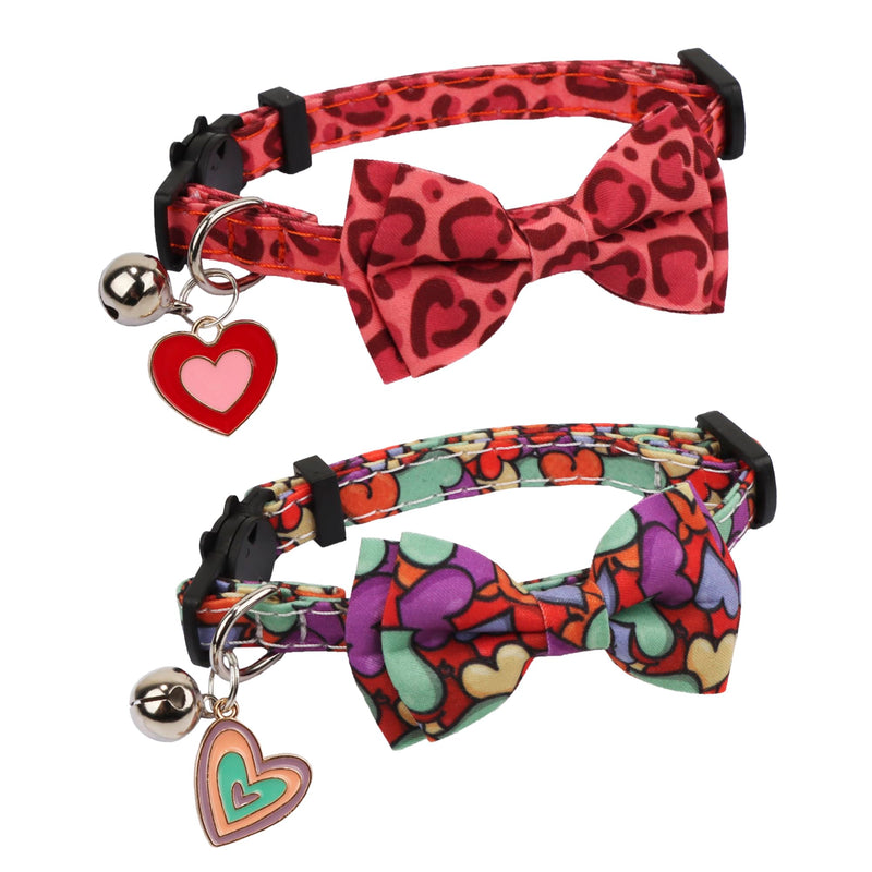 ADOGGYGO Valentine's Day Cat Collar Breakaway with Bow Tie Bell - 2 Pack Valentine Kitten Collar with Removable Bowtie Heart Pattern Pet Valentine Collar for Cat Kitten (Valentine's Day) 7.5"- 10.5" - BeesActive Australia