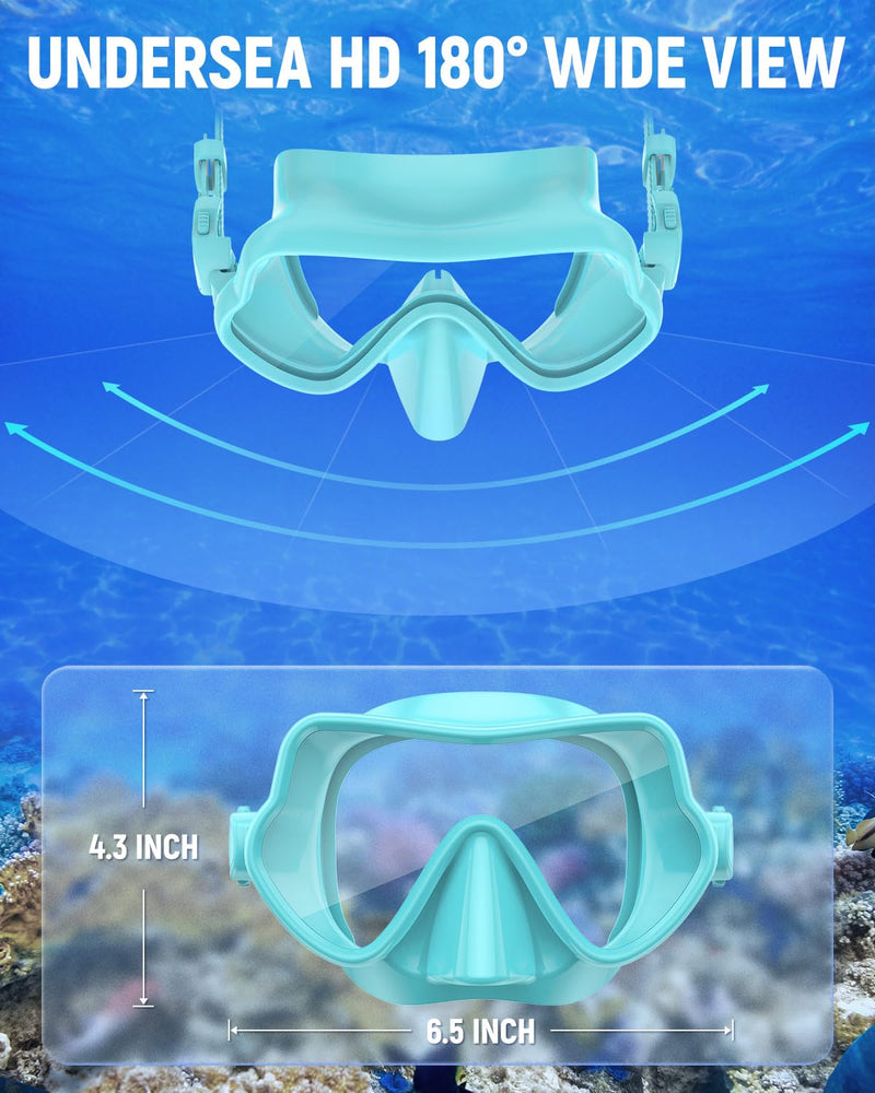 WSTOO Frameless Swim Goggles with Nose Cover for Adults, Panoramic Anti-Glare & Anti-Fog Tempered Glass Lenses, and Perfect Seal Food-Grade Silicone Skirt, Suitable for Snorkelling and Diving 1 Pack Lake Blue - BeesActive Australia