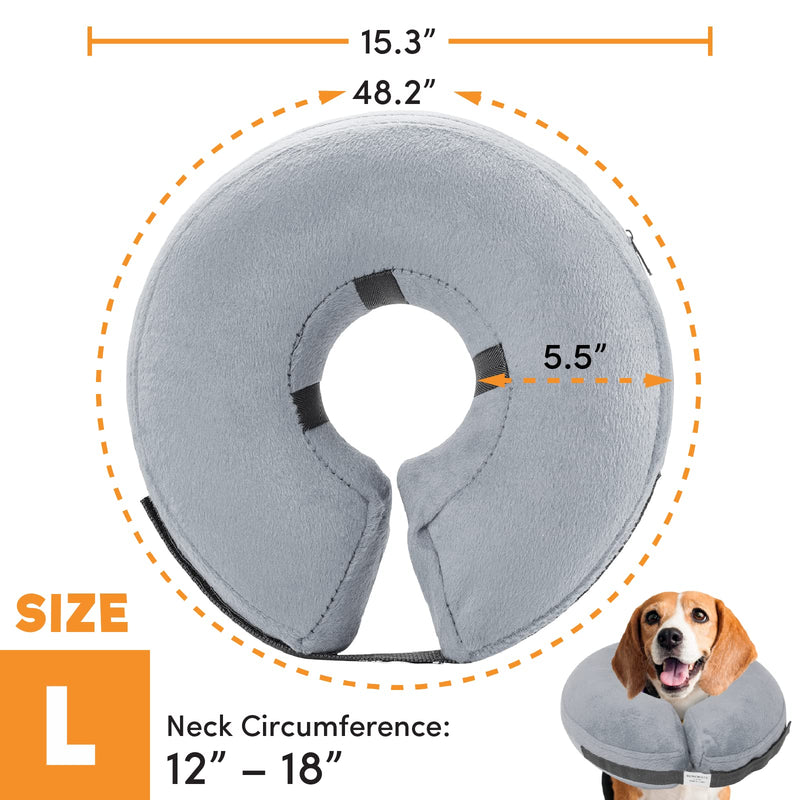 Bencmate Inflatable Neck Brace for Dogs & Cats, Dog Collar Leak Protection Dog for Recovery After Operations or Wounds, Dog Neck Brace that Does Not Block the View [Neck: 12"-18"]Large Gray - BeesActive Australia