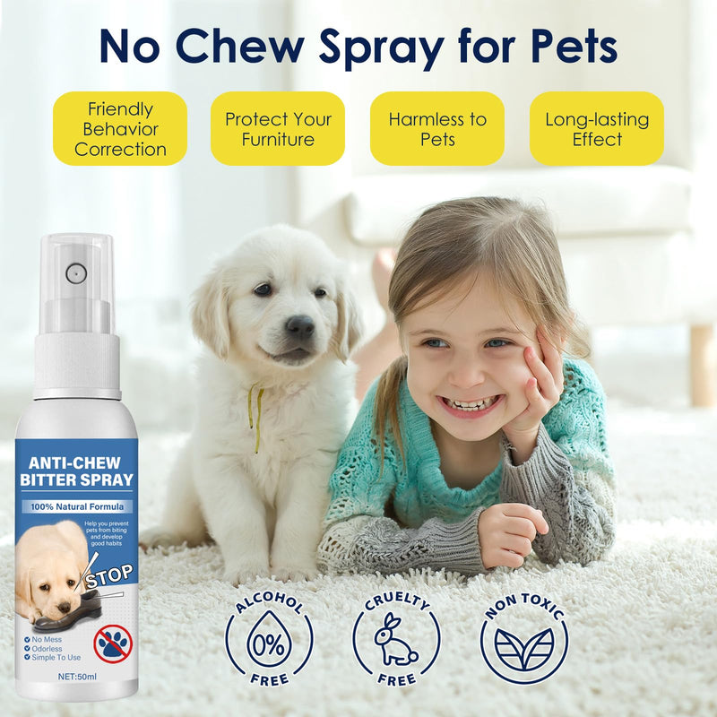 Bitter Apple Spray for Dogs -No Chew Spray for Dogs & Cats, pet Corrector to Stop Dogs from Chewing Furniture and Carpet,Indoor&Outdoor Use (50ml) 1.76 Fl Oz (Pack of 1)