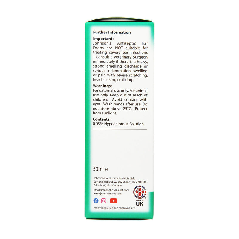 WUNDAPETS JOHNSONS VETERINARY ANTISEPTIC EAR DROPS FOR PET DOGS CATS SMALL ANIMALS 50ML