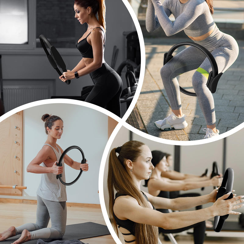 Pilates Ring Fitness Circle 14" Yoga Rings Magic Circle with Dual Padded Handles for Toning Arms, Thighs/Legs & Core，Home Exercise Equipment ﻿ Black
