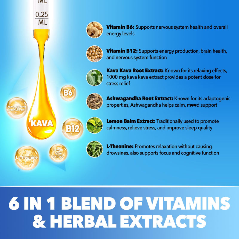 Kava Kava Extract Liquid Drops with Ashwagandha Lemon Balm L-Theanine, High Potency Kava Root Extract Tincture Supplement for Relaxation, 2 Fl Oz - BeesActive Australia