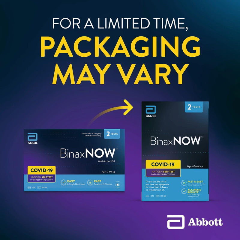 BinaxNOW COVID-19 Antigen Self Test, 1 Pack, 2 Tests Total, COVID Test With 15-Minute Results Without Sending to a Lab, Easy to Use at Home 2 Test Total