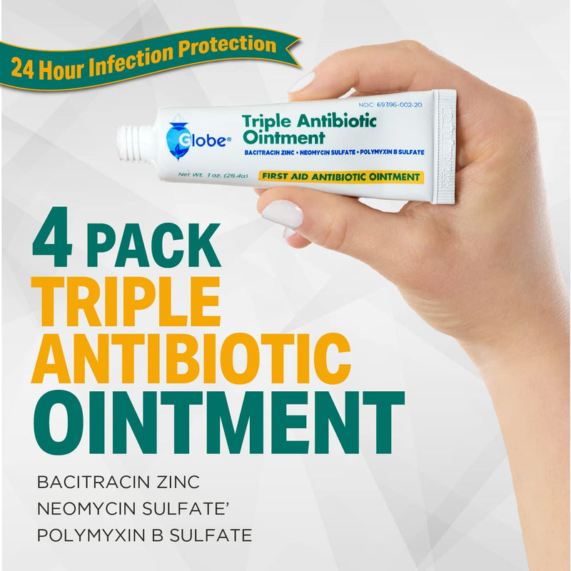 (4 Pack) Globe Triple Antibiotic First Aid Ointment, 1 oz, First Aid Antibiotic Ointment, 24-Hour Infection Protection, Wound Care Treatment for Minor Scrapes, Burns and Cuts - BeesActive Australia