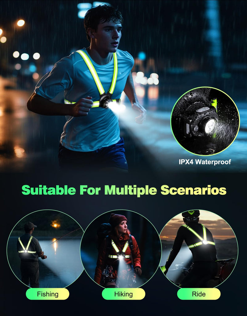 Running Lights for Runners, 500 Lumens Running Light with 45° Adjustable Tilt, 360° Reflective Vest & IPX4 Waterproof Rechargeable Light Up Gear for Night Walking/Cycling/Jogging/Hiking - BeesActive Australia