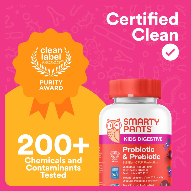 SmartyPants Kids Probiotic & Prebiotic Gummies for Digestive Health: Gut Health Supplement,Clinically Studied Prebiotic for Immune Support,Grape,(30 Day Supply),60 Count (Pack of 2) 60 Count (Pack of 2) Grape Probiotic + Prebiotic