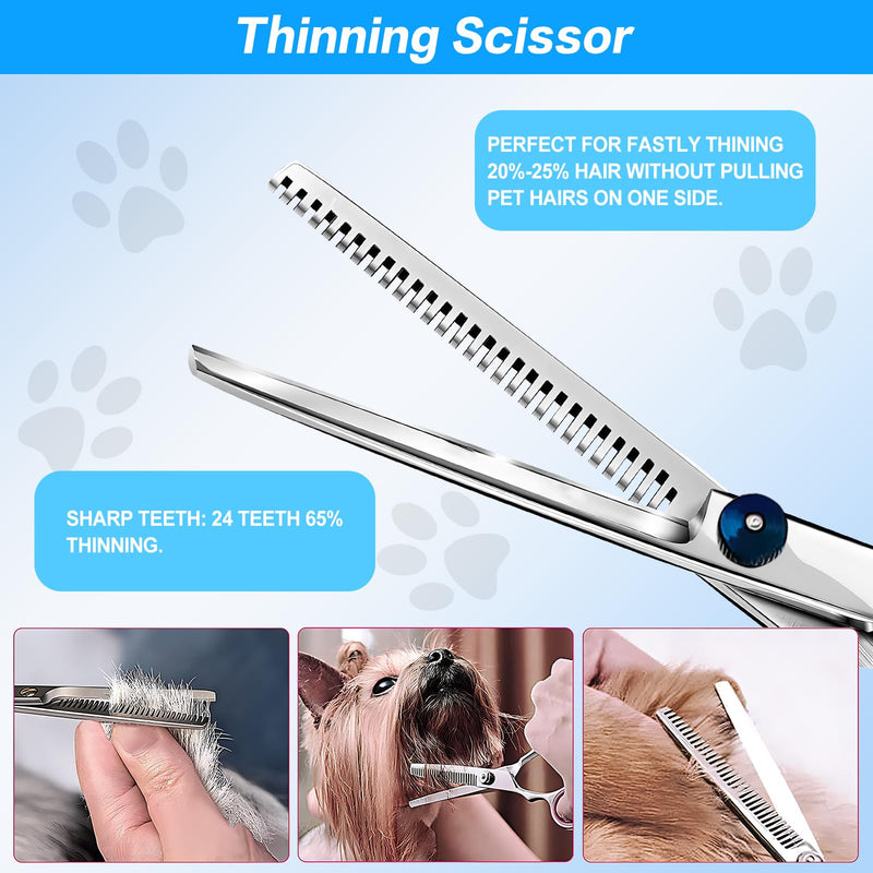 Dog Scissors Set of 5 Dog Hair Scissors with Thinning Scissors Curved Straight Scissors Grooming Comb for All Dogs Cat Cutting and Grooming A - BeesActive Australia