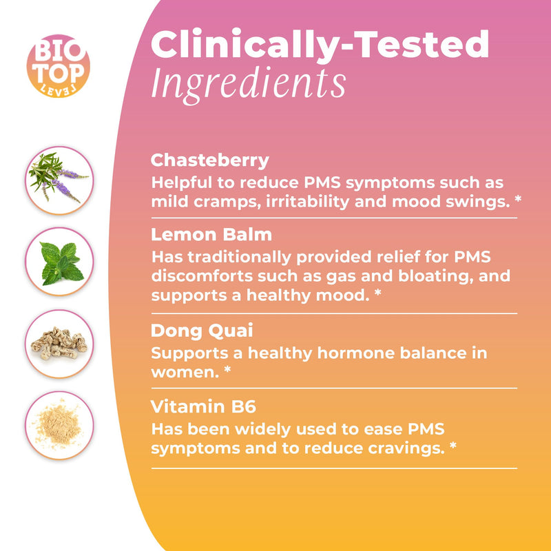 PMS Support for Cramps, Bloating, Breakouts & Mood - 30 Capsules