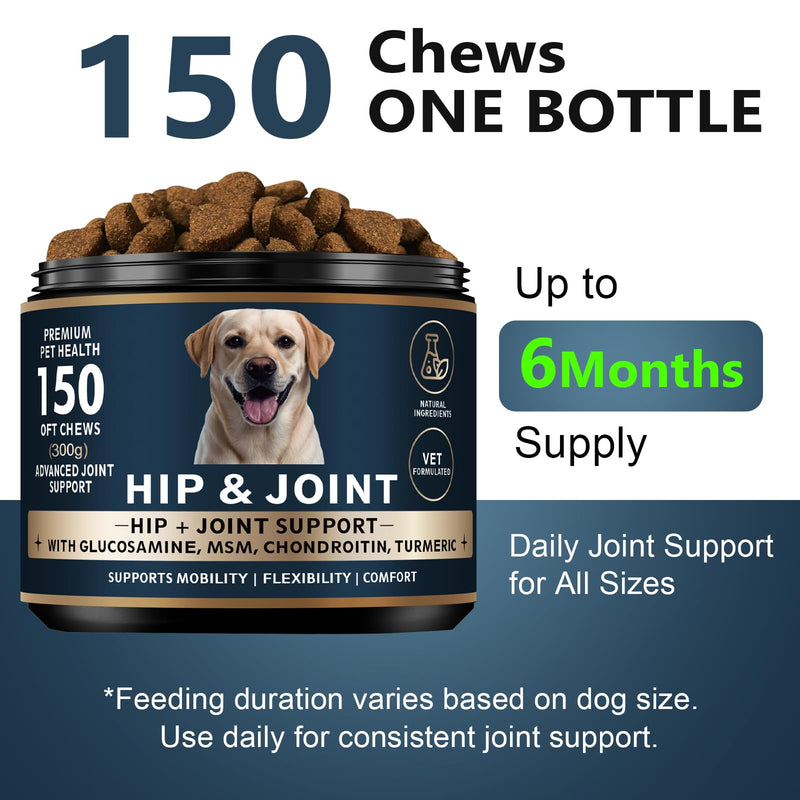 Glucosamine for Dogs - 150 Soft Chews, Hip & Joint Supplement with MSM, Chondroitin, Turmeric – Joint Support for Dogs Chicken Flavor – Vet Formulated – 2-Month Supply 10
