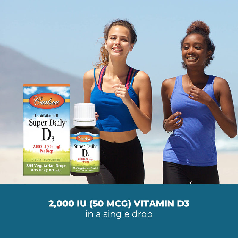 Carlson - Super Daily D3, Vitamin D Drops, 2,000 IU per Drop, 1-Year Supply, Vitamin D3 Liquid, Heart & Immune Health, Vegetarian, Liquid Vitamin D Drops, Unflavored, 365 Drops 0.35 Fl Oz (Pack of 1)