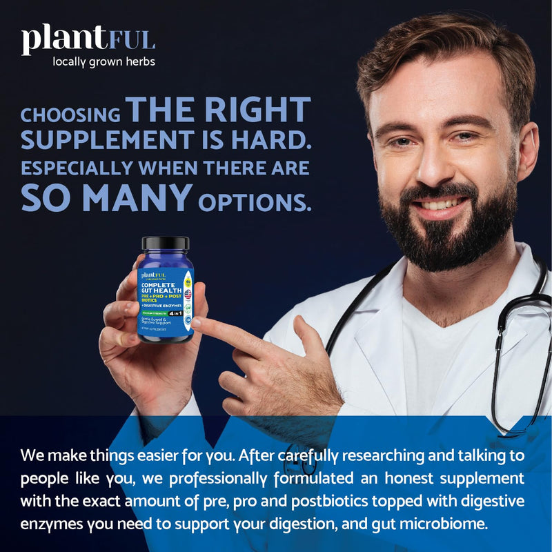 4-in-1 Pre Post Probiotics & Digestive Enzymes - Complete Gut Health & Digestive Support for Women & Men - Prebiotic Probiotic & Postbiotic Gas & Bloating Relief – 60 Non GMO Capsules