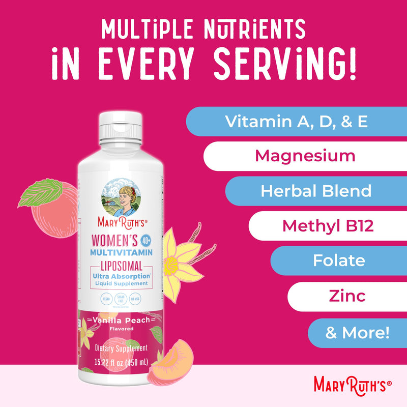 MARYRUTH'S Multivitamin Liposomal for Women 40+ | Womens Multivitamin Liposomal | Immune Support Supplement | Menopause Support| Methylated Multivitamin | Vegan | Sugar Free | Non-GMO | 15.22 Fl Oz | 15.22 Fl Oz, Sugar Free