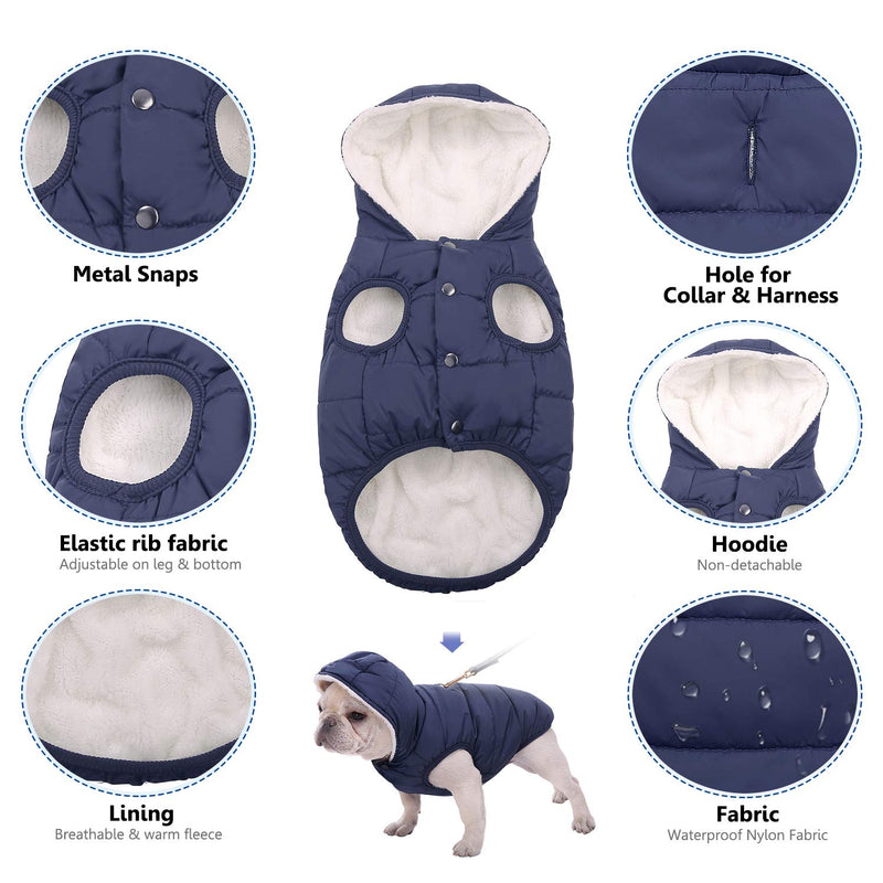 Dog Fleece Hoodie, Windproof Waterproof Dog Coat Fleece & Cotton Lined Warm Dog Jacket, Cold Weather Pet Apparel Clothes Vest for Small Medium Large Dog (L: Length 15", Chest 17.3"-20", Blue) L: Length 15", Chest 17.3"-20" - BeesActive Australia
