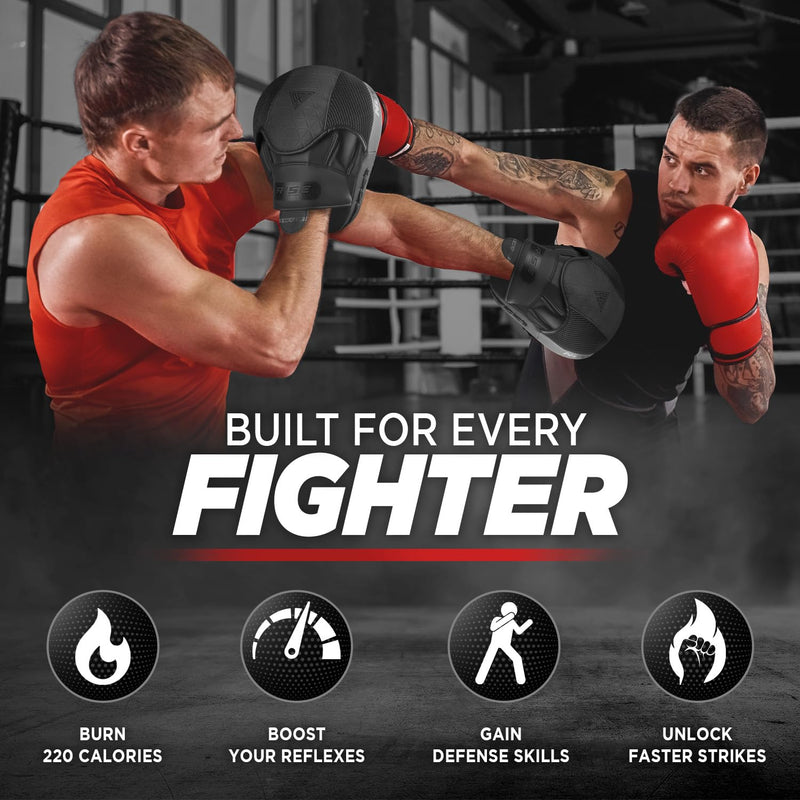 WYOX Boxing Focus Mitts & Punching Pads for Training | Curved PU Leather Hand Target for Muay Thai, Kickboxing, MMA, Karate & Taekwondo | Durable Strike Pads for Men & Women Plain Black